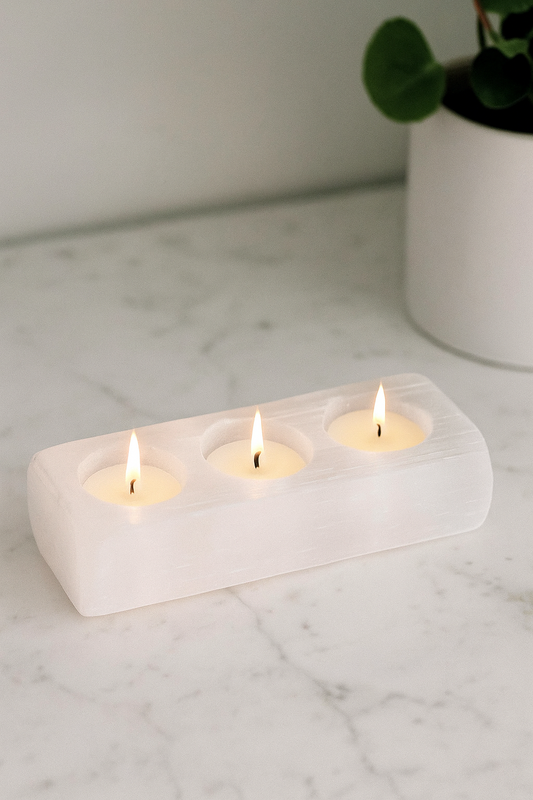 Selenite Candle Holder 3 Holes