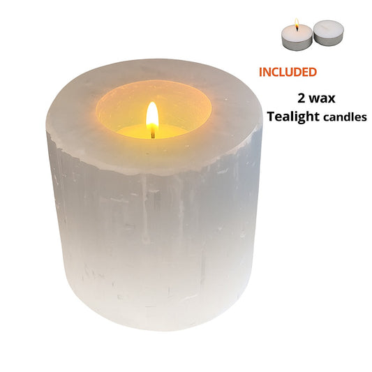 Selenite Tealight Candle Holder - Cylinder Shape