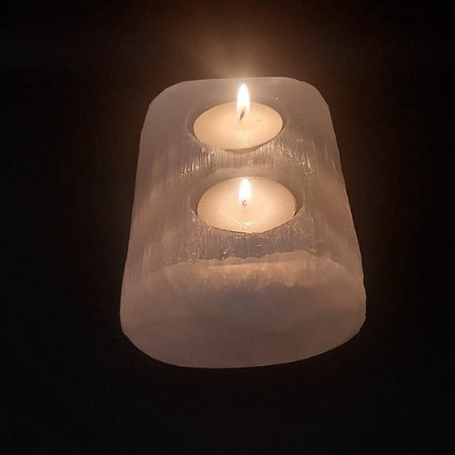 Selenite Natural Candle Holder 2 Holes