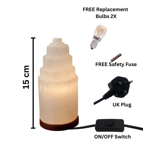 Selenite Tower Lamp 15 cm