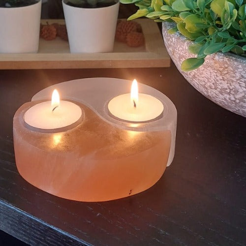 Selenite Natural Candle Holder YinYang