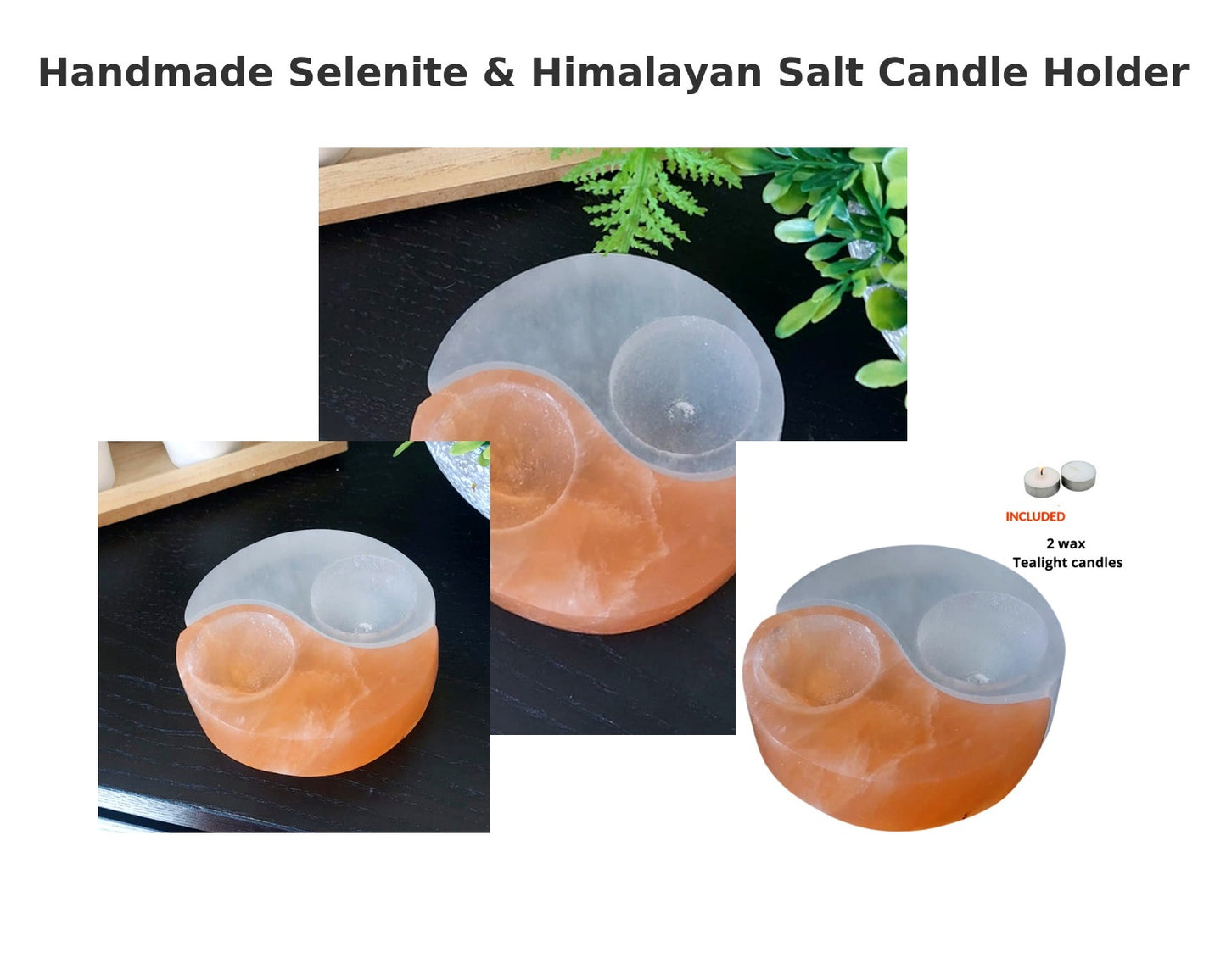 Selenite Natural Candle Holder YinYang