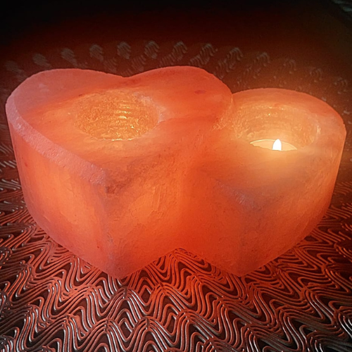 Double Heart Shaped Himalayan Salt Tealight Holder