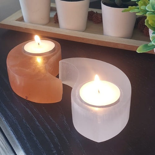Selenite Natural Candle Holder YinYang