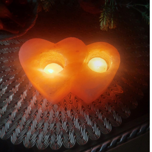 Double Heart Shaped Himalayan Salt Tealight Holder