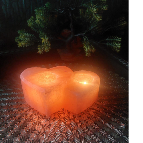 Double Heart Shaped Himalayan Salt Tealight Holder