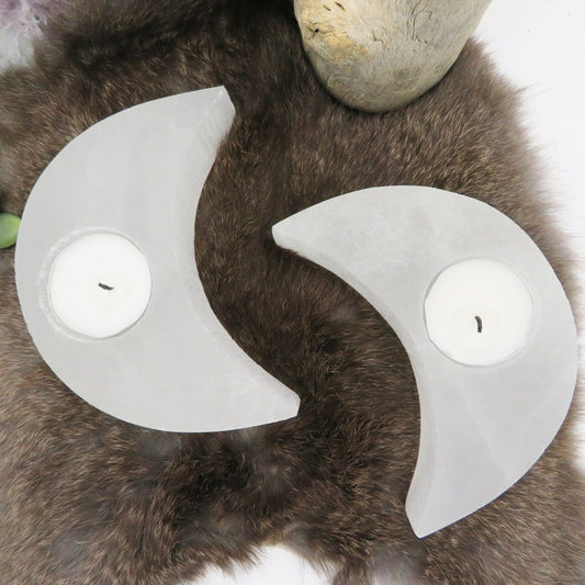 Selenite Natural Candle Holder Moon Shape