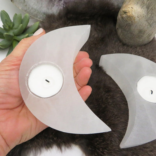 Selenite Natural Candle Holder Moon Shape