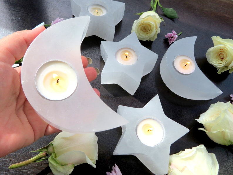 Selenite Natural Candle Holder Moon Shape