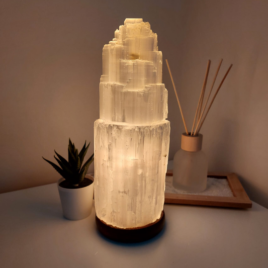 Selenite Tower Lamp 15 cm