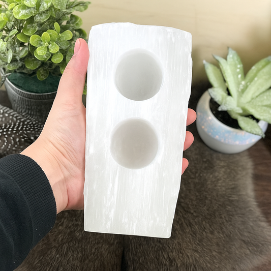 Selenite Tealight Candle Holder 2 Holes Bar