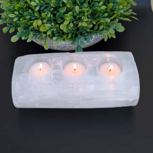 Selenite Tealight Holder – Bar 3 Holes - Himalayan Glow