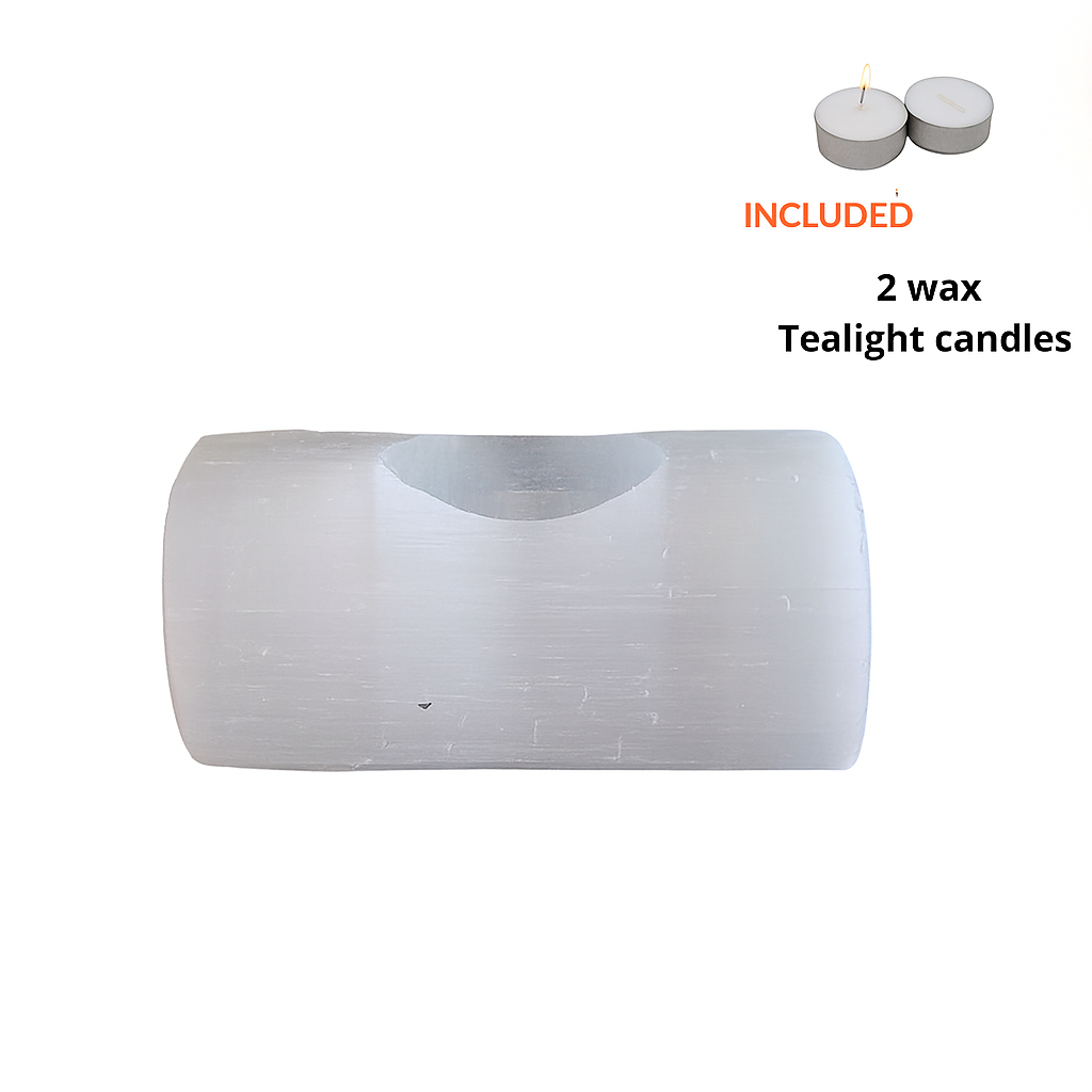 Selenite Tealight Holder - Bar Shape - Himalayan Glow