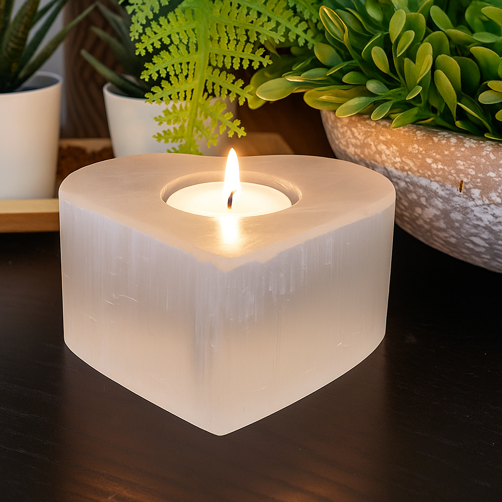 Selenite Tealight Holder - Heart Shape