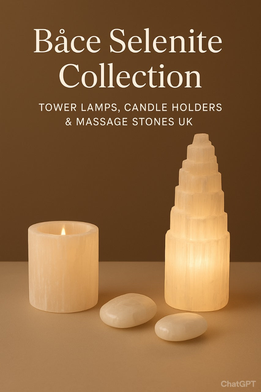 Bảce Selenite Collection | Tower Lamps, Candle Holders & Massage Stones UK