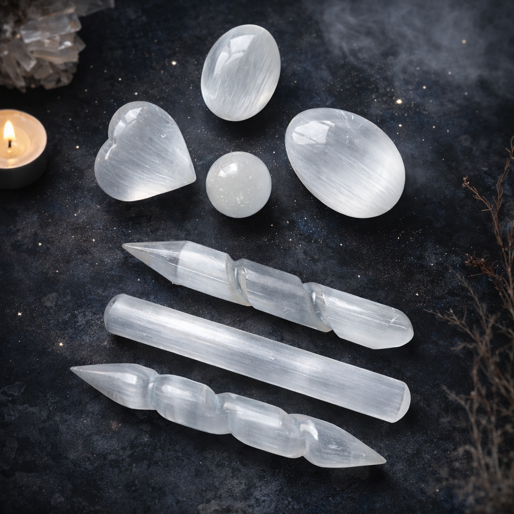 Selenite Healing Massage Stones  natural crystal stones for relaxation and energy healing