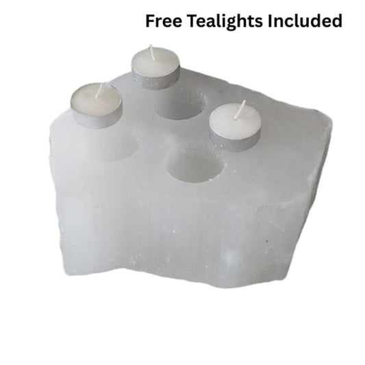 Selenite  Raw 3 Holes Candle Holder