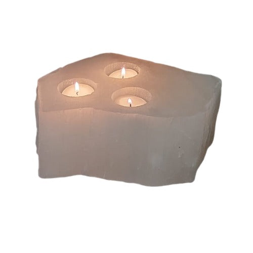 Selenite  Raw 3 Holes Candle Holder