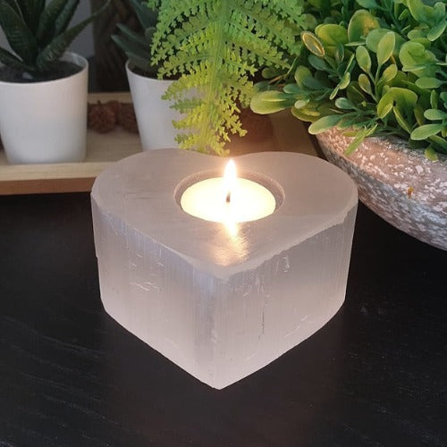 Selenite Tealight Holder Heart Shape