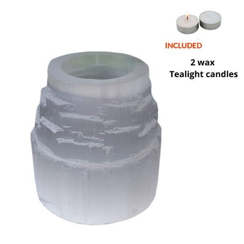 Natural Selenite Cylinder Tealight Holder