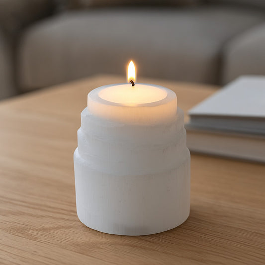 Natural Selenite Cylinder Tealight Holder