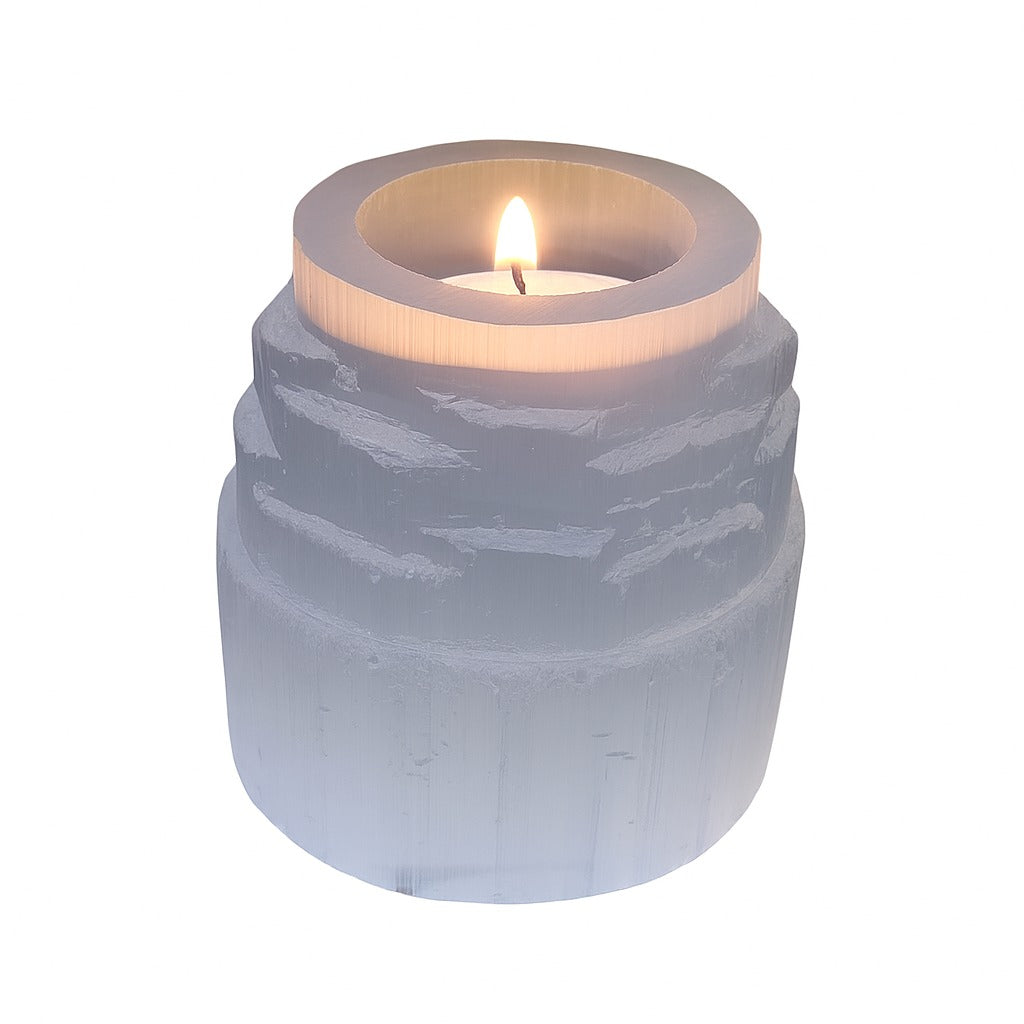 Natural Selenite Cylinder Tealight Holder