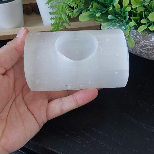 Selenite Single Hole Bar Tealight Candle Holder