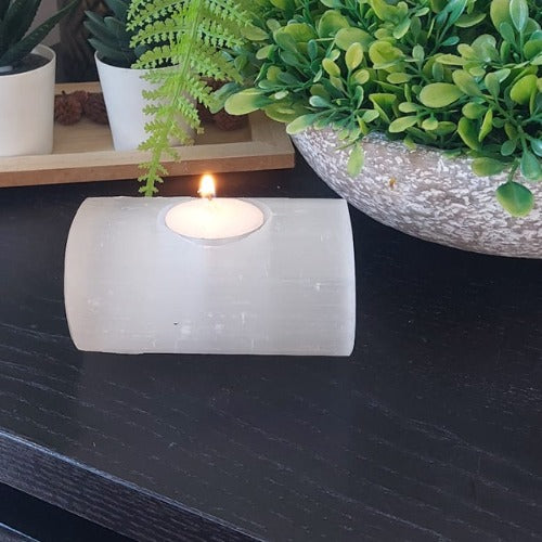 Selenite Single Hole Bar Tealight Candle Holder