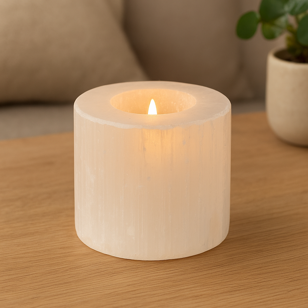 Selenite Tealight Candle Holder - Cylinder