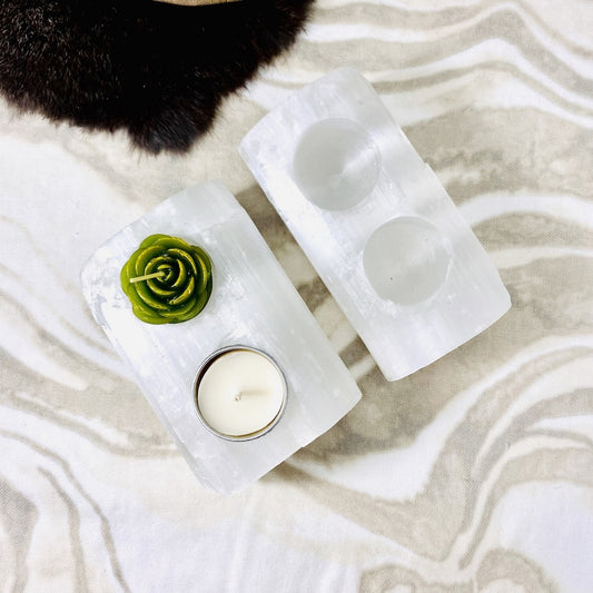 Selenite Natural Candle Holder 2 Holes