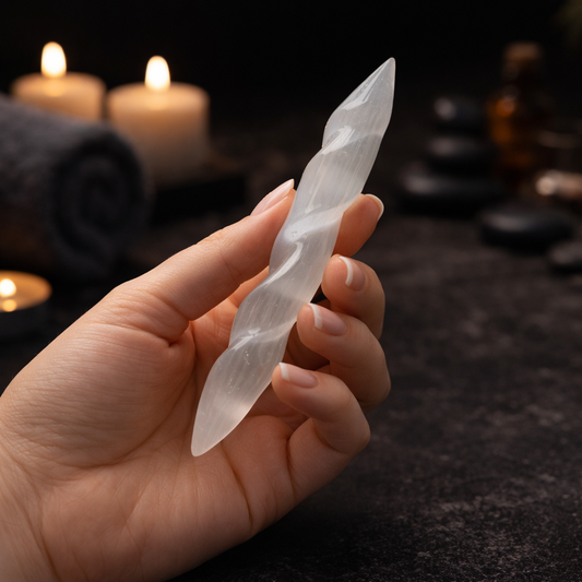Selenite Spiral Double-Pointed Wand