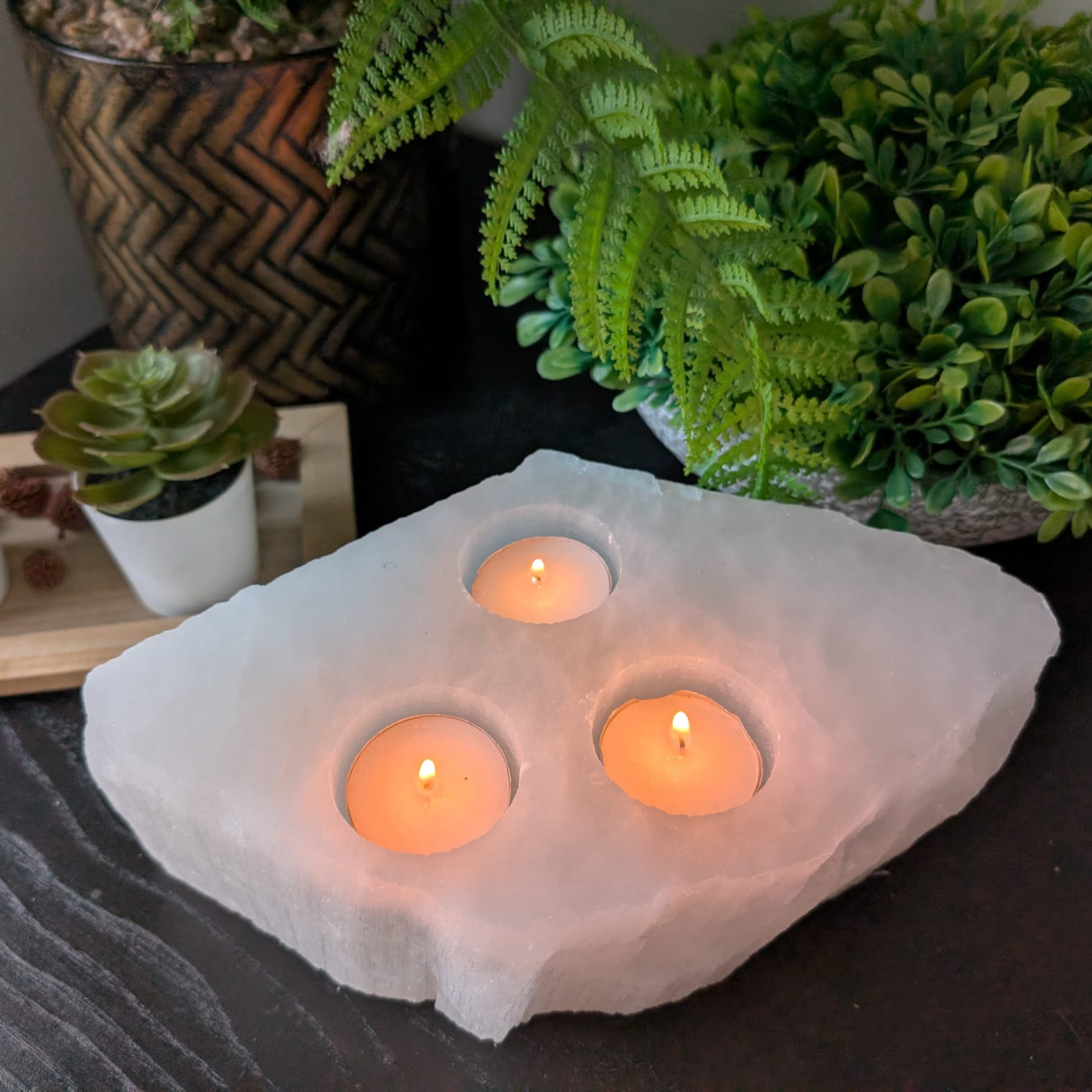 Selenite Tealight Candle Holder 3 Holes