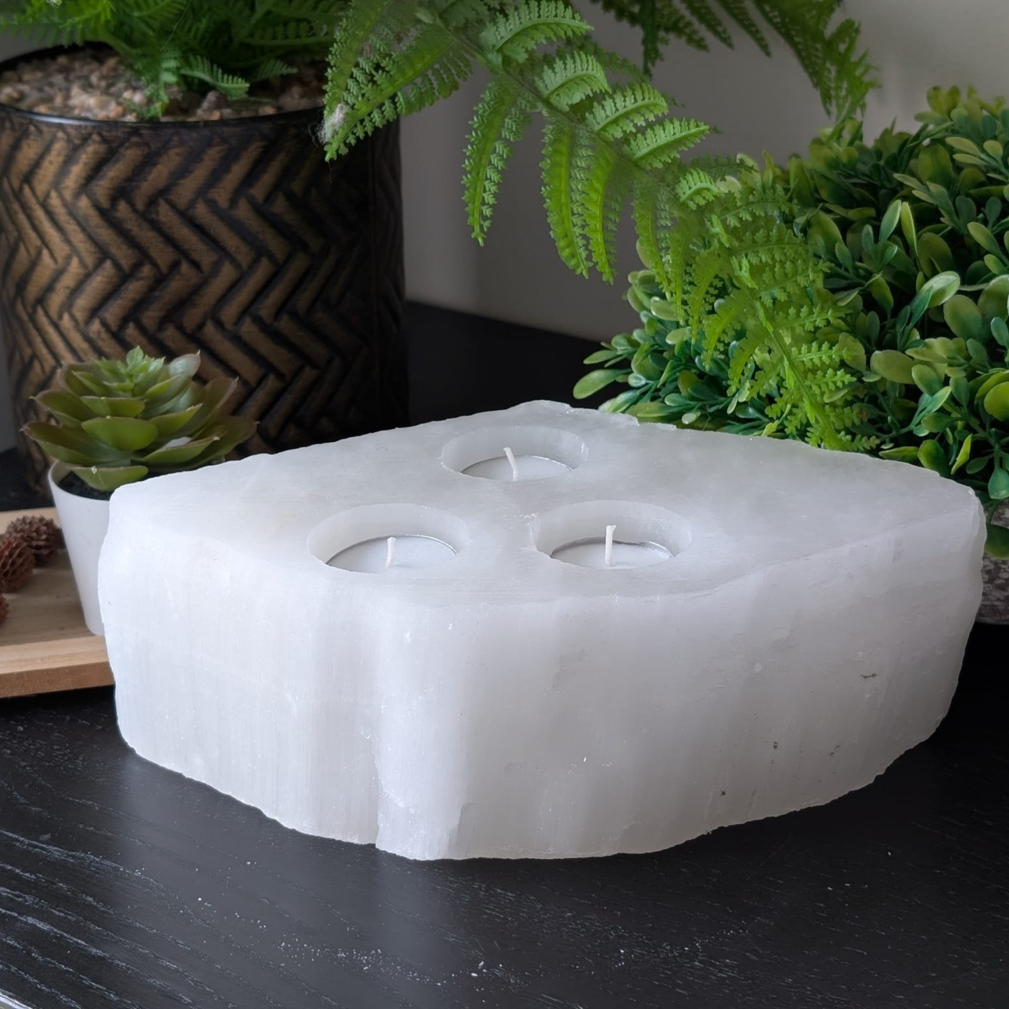 Selenite Tealight Candle Holder 3 Holes