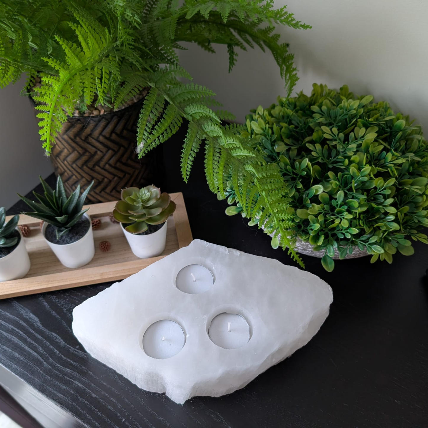 Selenite Tealight Candle Holder 3 Holes