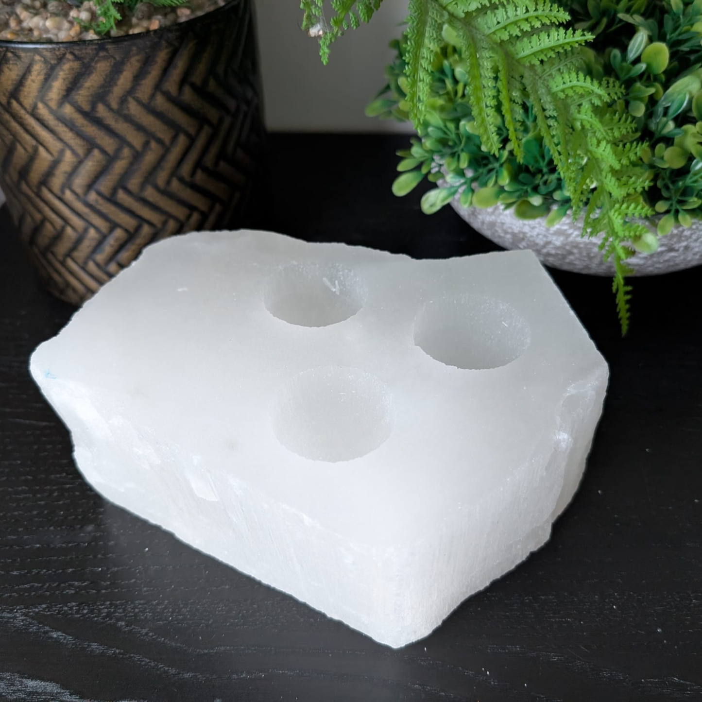 Selenite Tealight Candle Holder 3 Holes