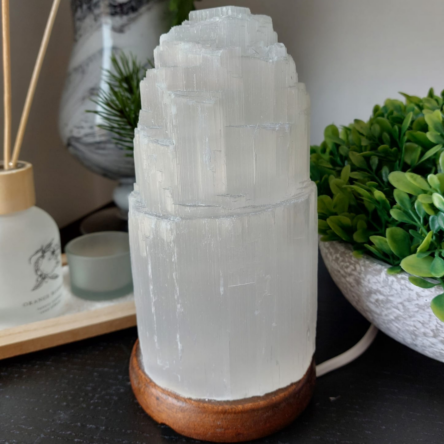 Selenite Tower Lamp 15 cm