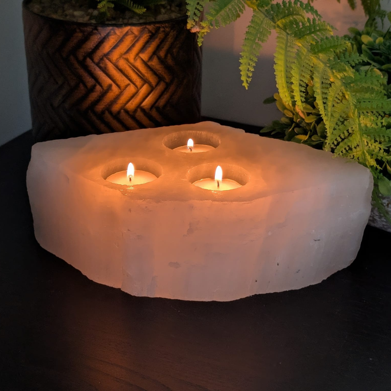 Selenite Tealight Candle Holder 3 Holes
