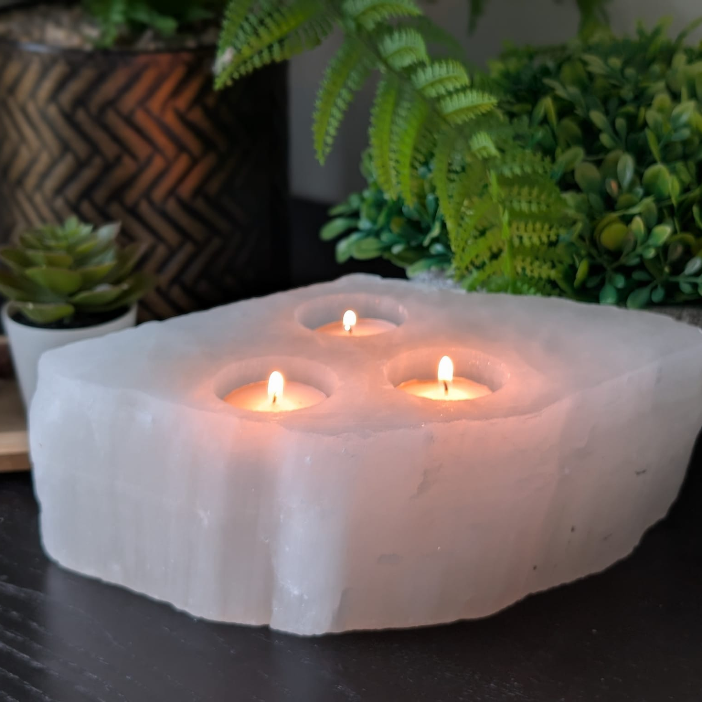 Selenite Tealight Candle Holder 3 Holes