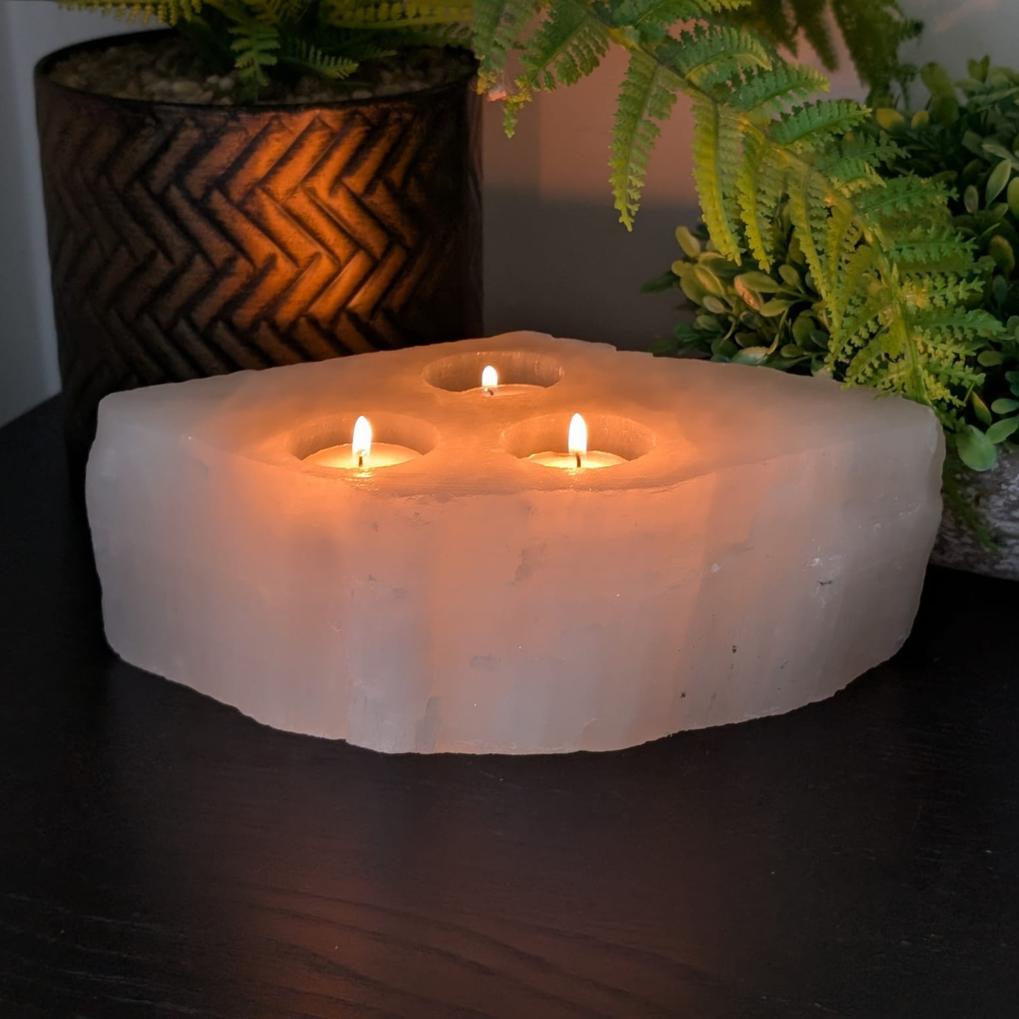 Selenite Tealight Candle Holder 3 Holes