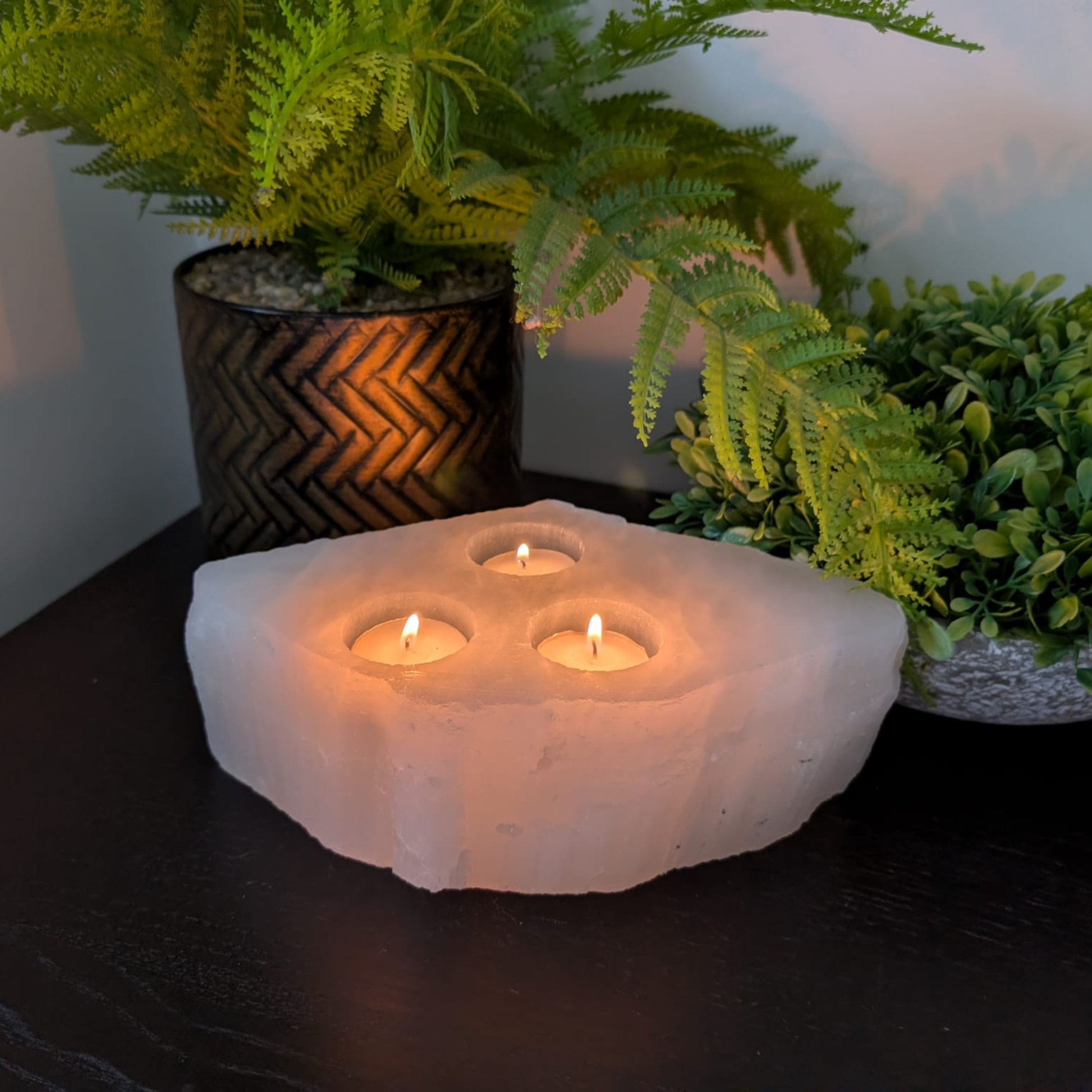 Selenite Tealight Candle Holder 3 Holes