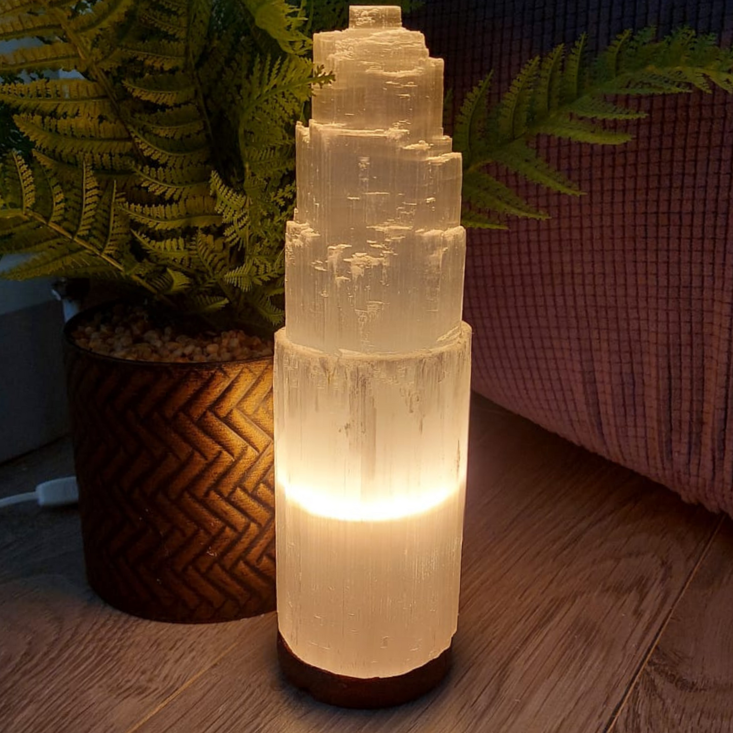 Selenite Tower Lamp 15 cm