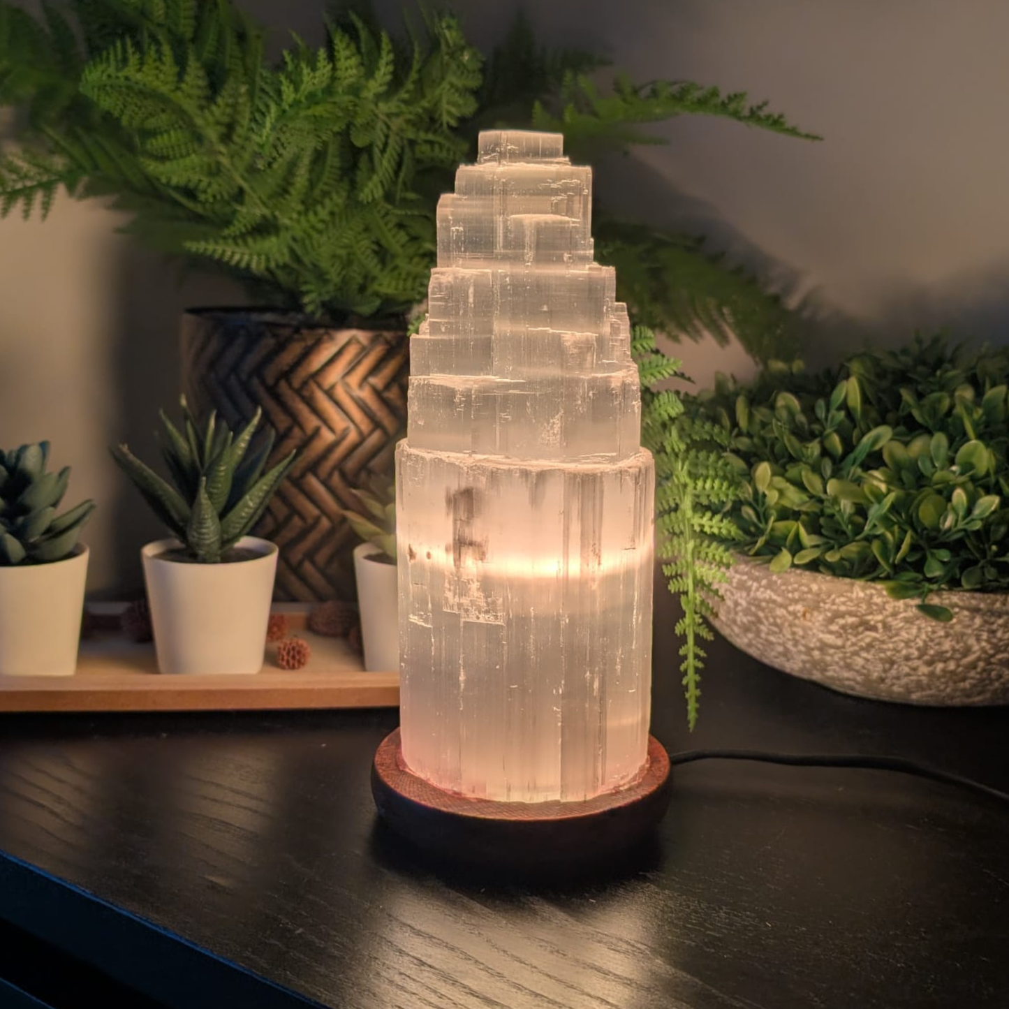 Selenite Tower Lamp 15 cm
