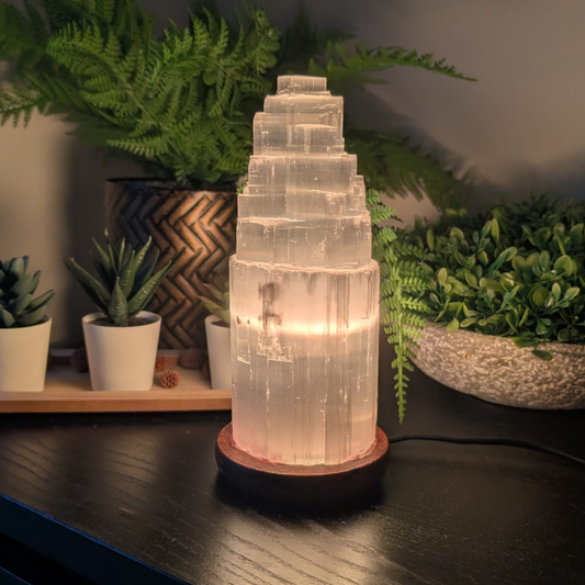 Selenite Tower Lamp 15 cm