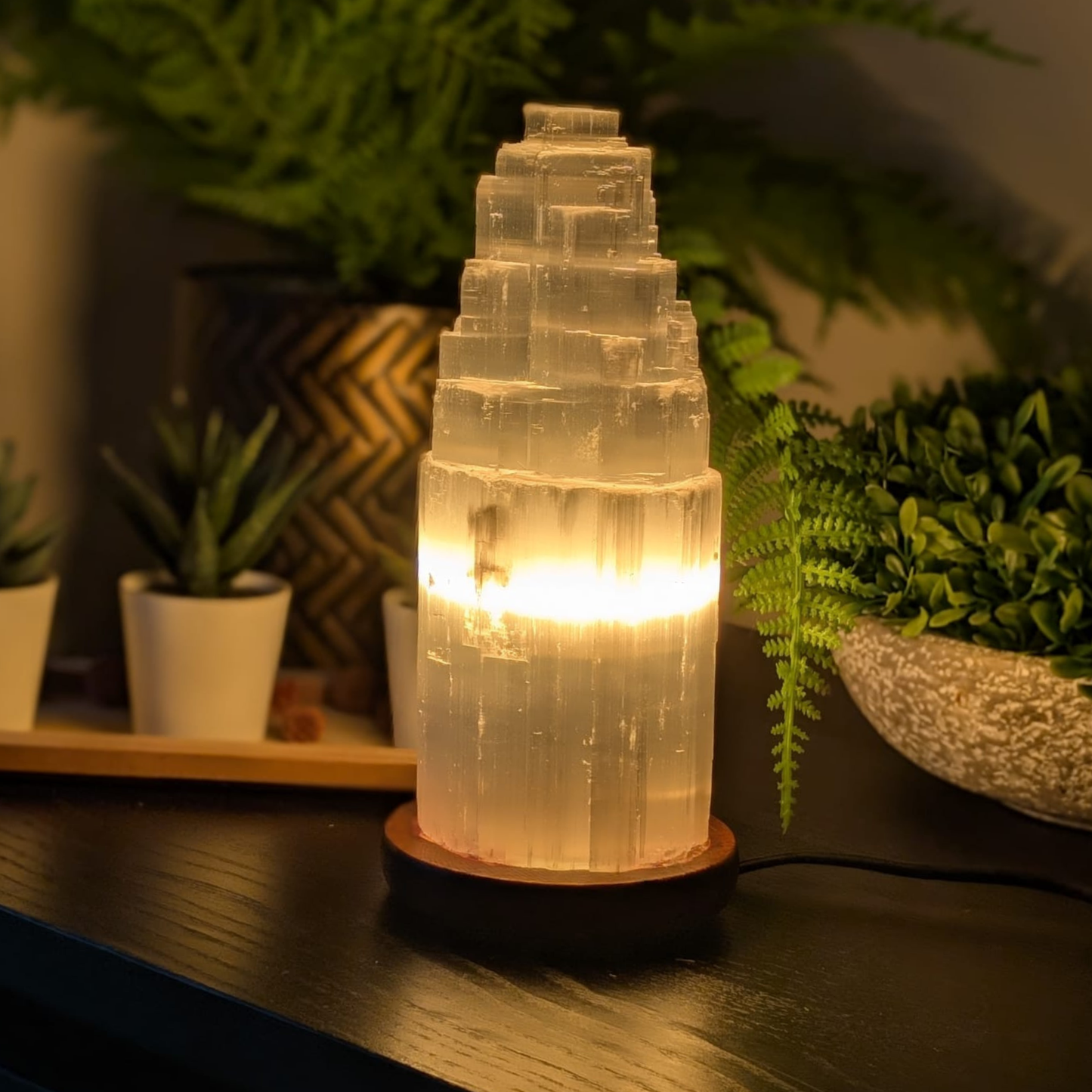 Selenite Tower Lamp - Medium