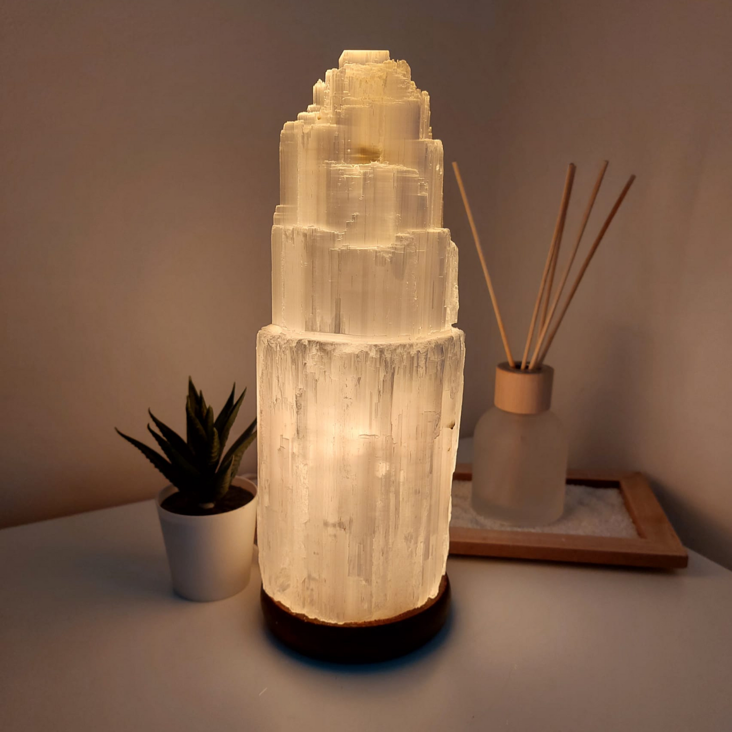 Selenite Tower Lamp 15 cm