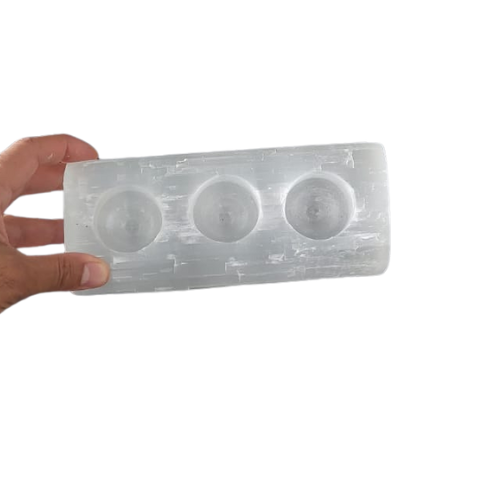 Selenite Tealight Holder – Bar 3 Holes - Himalayan         Glow