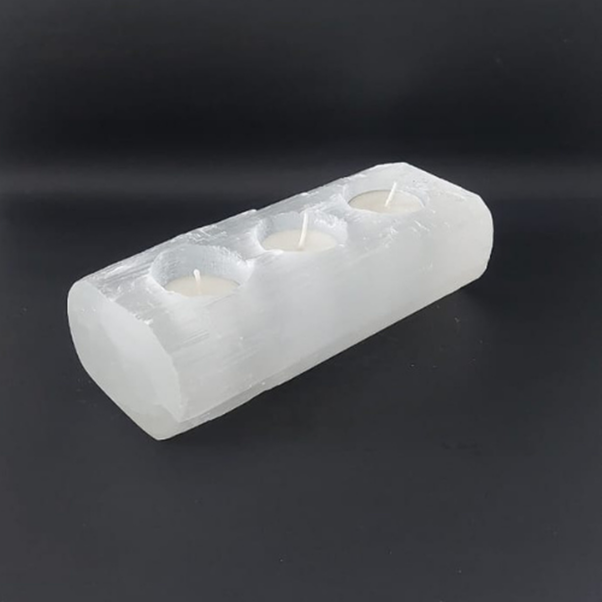 Selenite Tealight Holder – Bar 3 Holes - Himalayan         Glow