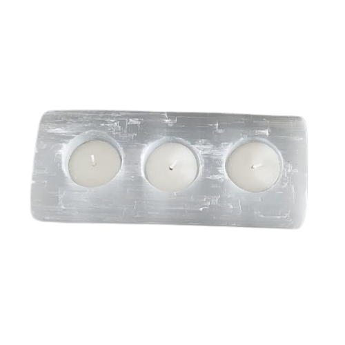 Selenite Tealight Holder – Bar 3 Holes - Himalayan         Glow