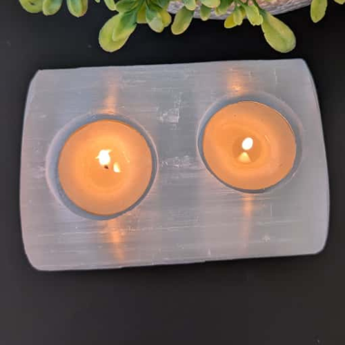 Selenite Tealight Candle Holder 2 Holes Bar