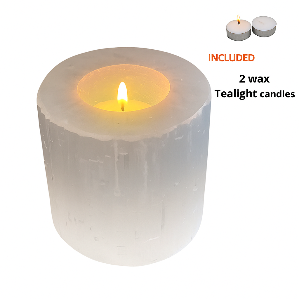 Selenite Tealight Candle Holder - Cylinder